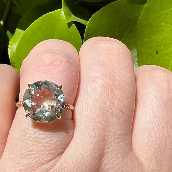 14K GOLD LARGE ROUND PRASIOLITE GREEN AMETHYST RING TWISTED BAND ENGAGEMENT - Picture 10 of 16